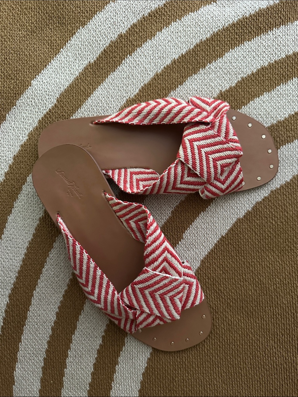 Woven Red & White Slide Sandals for Women